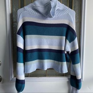Blue striped cropped turtleneck